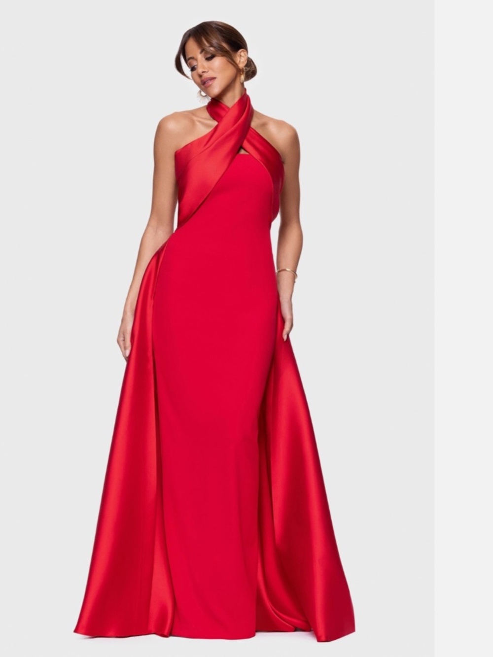 NEW BETSY & ADAM Red TWIST Halter Neck MIKADO Scuba Crepe DRAPED Sides GOWN 6 - Picture 14 of 16